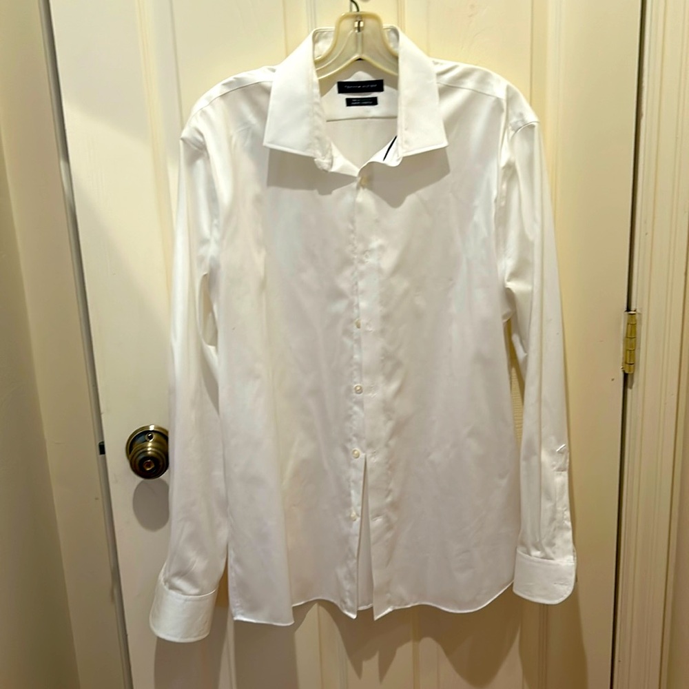 Timmy Hilfiger mens dress shirt Flex supima slim fit stretch size 17 34/35
